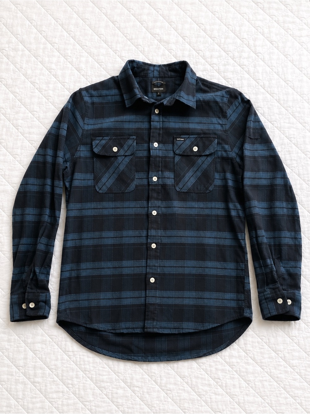 Brixton Bowery Flannel Shirt Large Blue Black Plaid Standard Fit